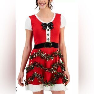 PLANET HEART Juniors' Tinsel-Trim Holiday Sweater Dress S